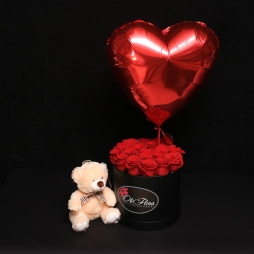 Set Cutie cu Trandafiri, Inimă Roșie cu Heliu și Ursuleț Mic alt vedere product
