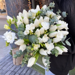 Buchet cu Lalele si Frezii Albe photo