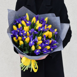 Buchet din Iriși și Lalele Galbene photo