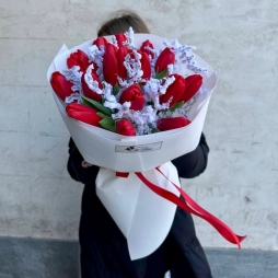 Buchet de Iarna cu Lalele Rosii photo