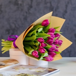 Buchet din Lalele Mov in Hartie Naturala (15 fire) alt vedere product