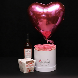 Cutie Medie cu Trandafiri Roz, Inimă Roz cu Heliu, Raffaello și Vin Rose alt vedere product